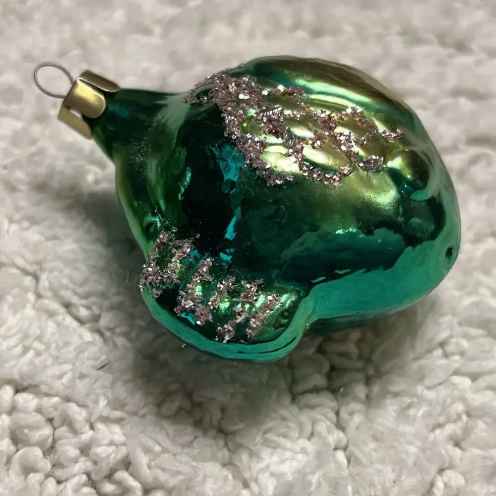 Vintage Hand Blown Glass Fish Christmas Ornaments Set of 2 Green Red Gold READ